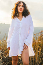 Angelic Long Linen Button Down - White