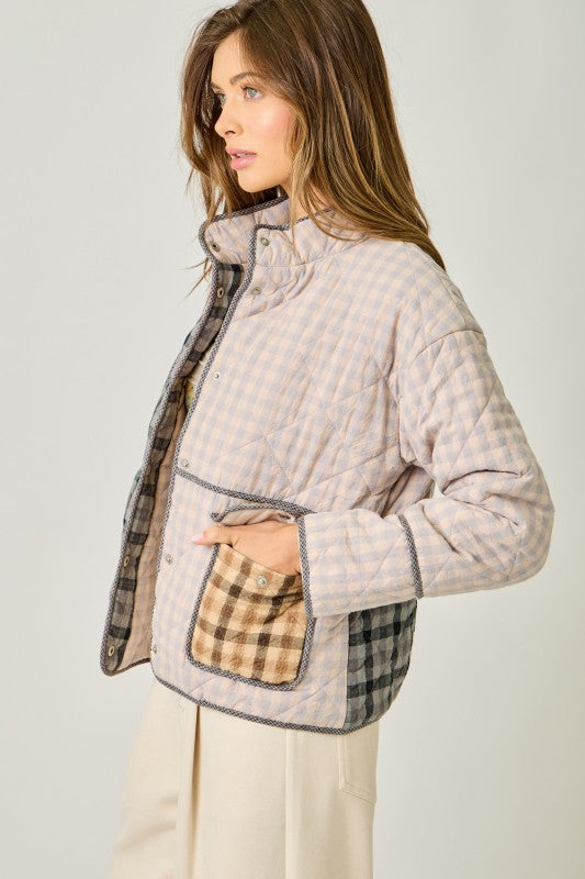 Frosty Feeling Quilted Gingham Jacket - Periwinkle/Multi