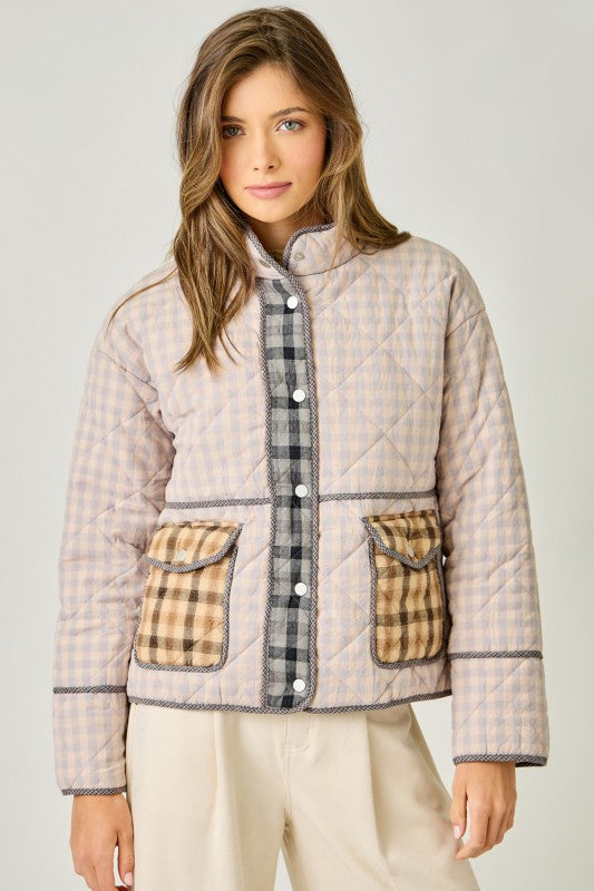 Frosty Feeling Quilted Gingham Jacket - Periwinkle/Multi