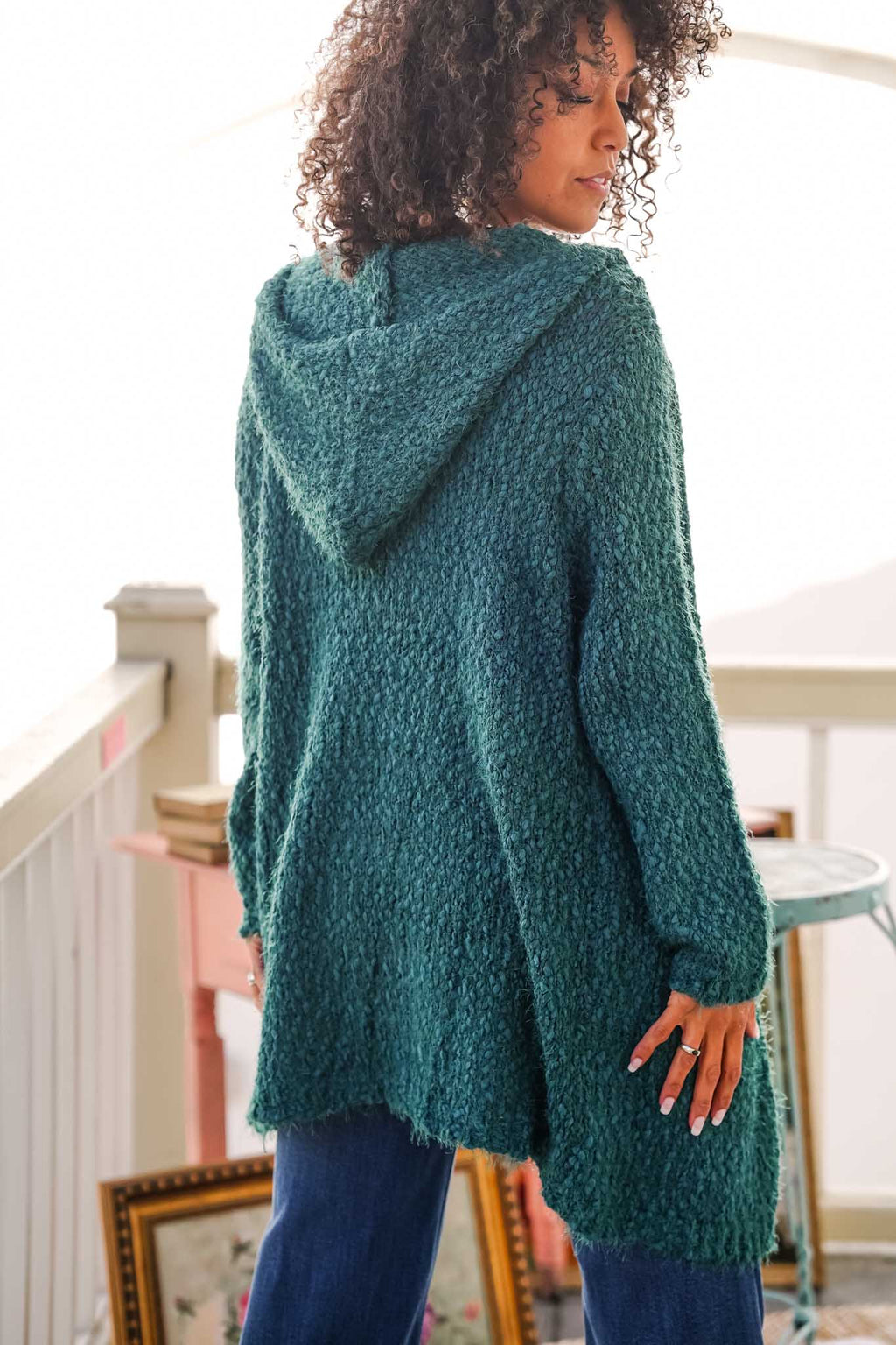 Kiss of Comfort Popcorn Knit Hooded Cardigan -Teal