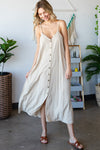 Honey Draped Spaghetti Strap Button Up Dress - Taupe