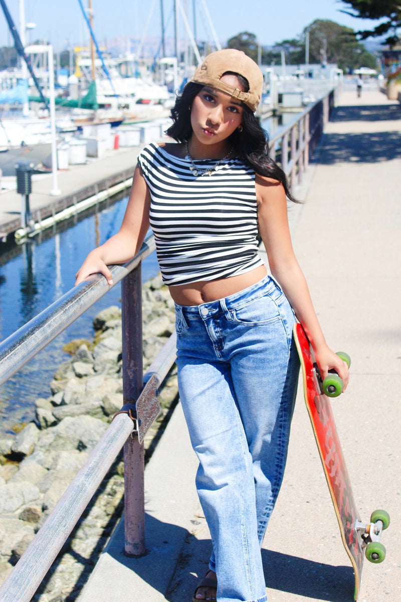 Bare It All Stripe Sleeveless Top - Black/White