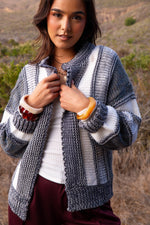 Tidepool Tinsel Detail Knit Cardigan- Smoke/Ivory