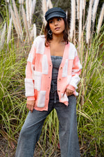 Peach Patch Oversized Textured Cardigan- Peach/Cream