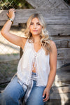 Sunset Slumber Lace Trim Tank- White