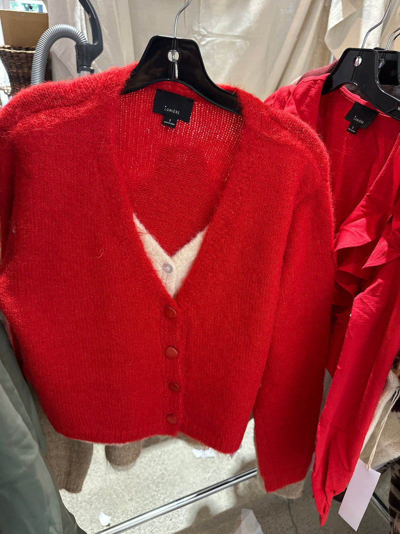 Layered Luxe Double Layer Button Up Cardigan- Candy Apple