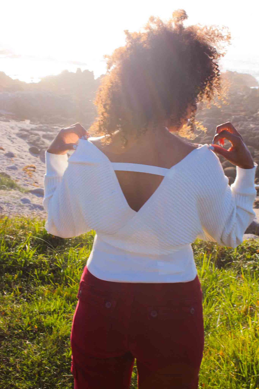 Crossroads Long Sleeve Crossover Bodice Textured Crop Top - Ivory