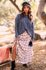 Dappled Daydream Plaid Tiered Maxi Skirt - Tan