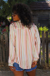 Summer Soiree Stripe Long Sleeve Button Up - Rust/Multi