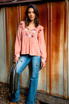 Soft Botanica Long Sleeve Embroidered Detail Blouse- Blush