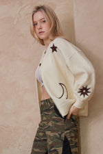 Counting Stars Detail Button Up Knit Sweater- Cream/Brown