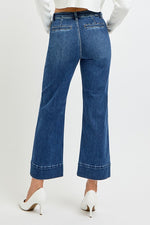Risen Jeans High Waisted Wide Leg Denim Pants - Dark Wash