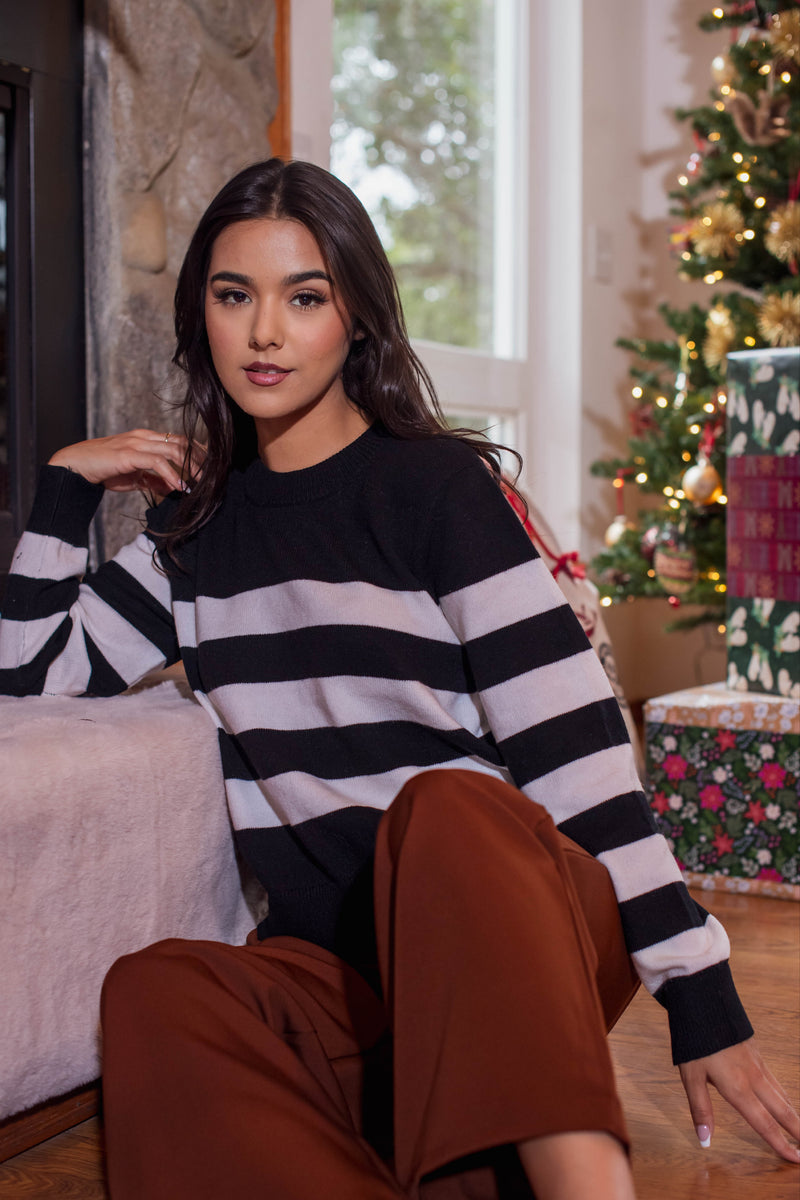 Class Act Striped Sweater- Black/White