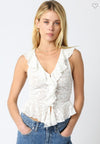 Olivaceous Lace V-Neck Top- White