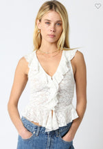 Olivaceous Lace V-Neck Top- White