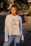 "Good Vibes" Shimmery Crewneck Sweater - Cream/Latte