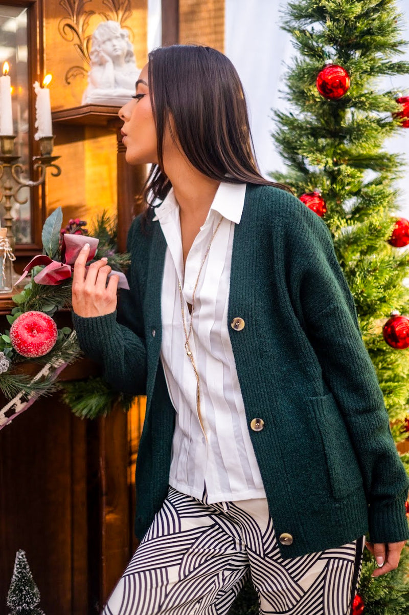 Divine Pine Button Front Cardigan- Evergreen