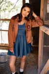 Almost Autumn Flower Detail Faux Suede Shacket - Brown