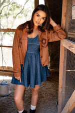 Almost Autumn Flower Detail Faux Suede Shacket - Brown