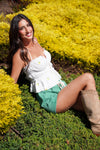 Mustard Seed Lemon Embroidered Tank Top-White/Yellow