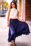 Karma Highway Flowy Satin Tiered Skirt - Navy