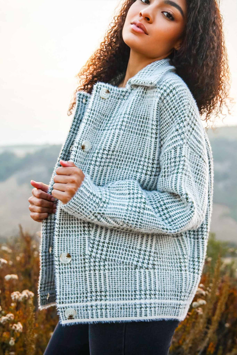 Plaid Coatigan - Cream/Olive