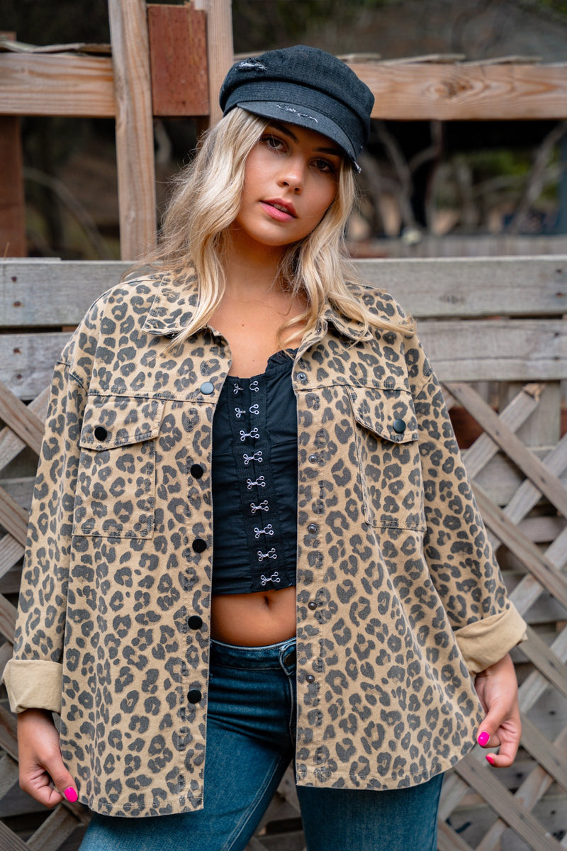 On The Prowl Oversized Animal Print Shacket - Beige