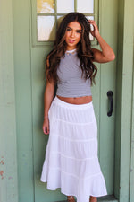Wavebreak Round Neck Stripe Tank- Black/White