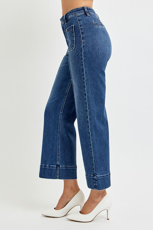 Risen Jeans High Waisted Wide Leg Denim Pants - Dark Wash