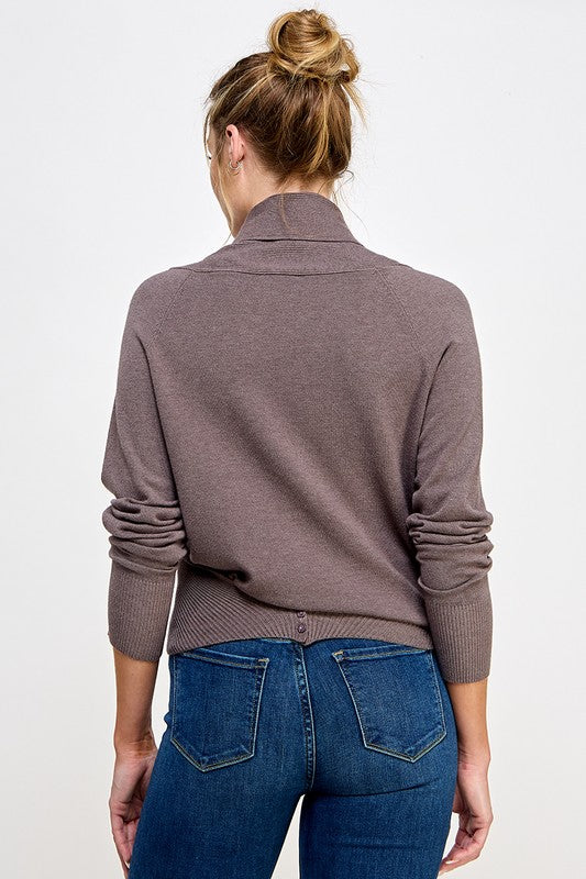 Prim and Proper Fine Gauge Wrap Sweater- Coco Ash