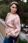 Rosé All Day Satin Peasant Blouse Top - Champagne