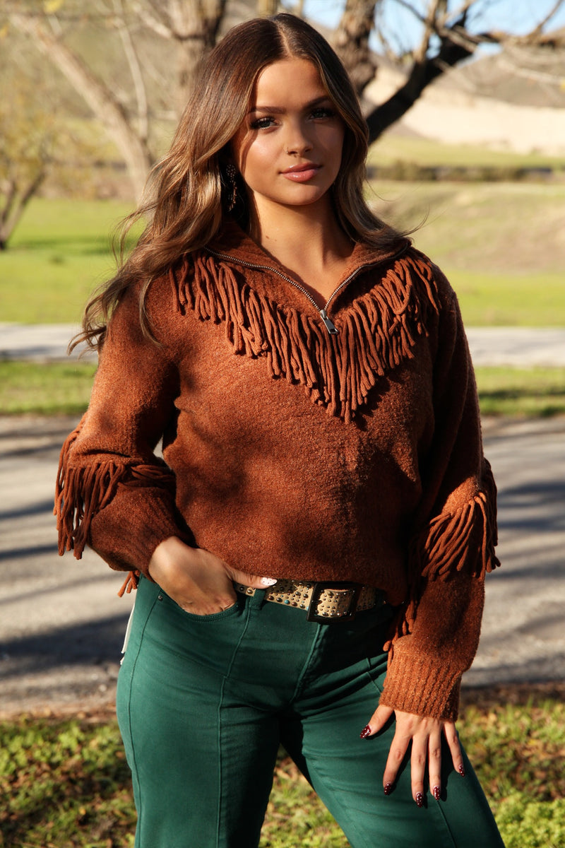 Rustwood Fringe/Tassel Detail Pullover - Mocha