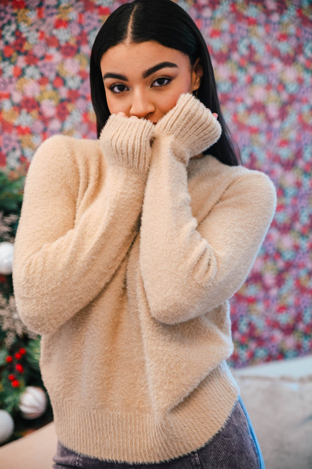 Vanilla Chai Eyelash Sweater-Tan