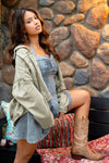 Meadow Muse Distressed Denim Jacket - Olive