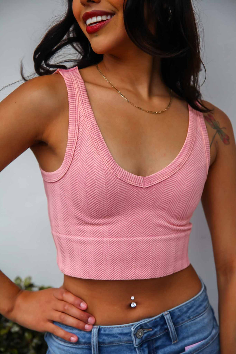 Noelle Chevron Crop Top - Vintage Pink