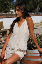 Azusa Lace Knit Cross Strap Top - Ivory