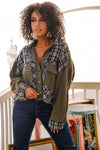 Highland Harmony Plaid Cropped Flannel/Waffle Knit Top- Olive/Navy