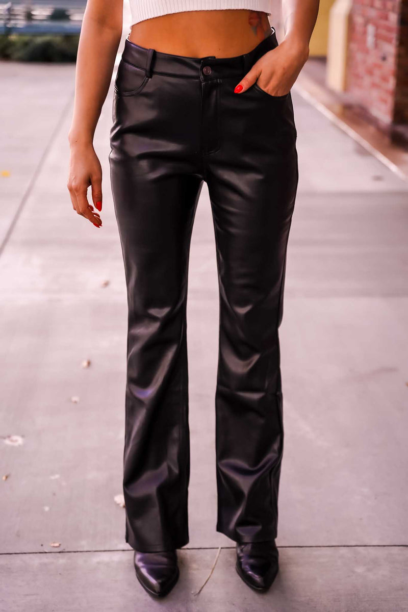 Diva Faux Leather Flare Pant - Black