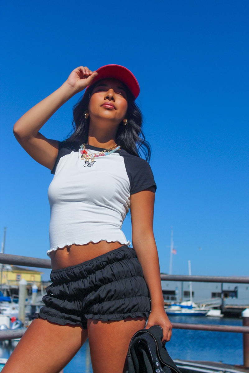 Free To Fly Butterfly Detail Top - Black/White