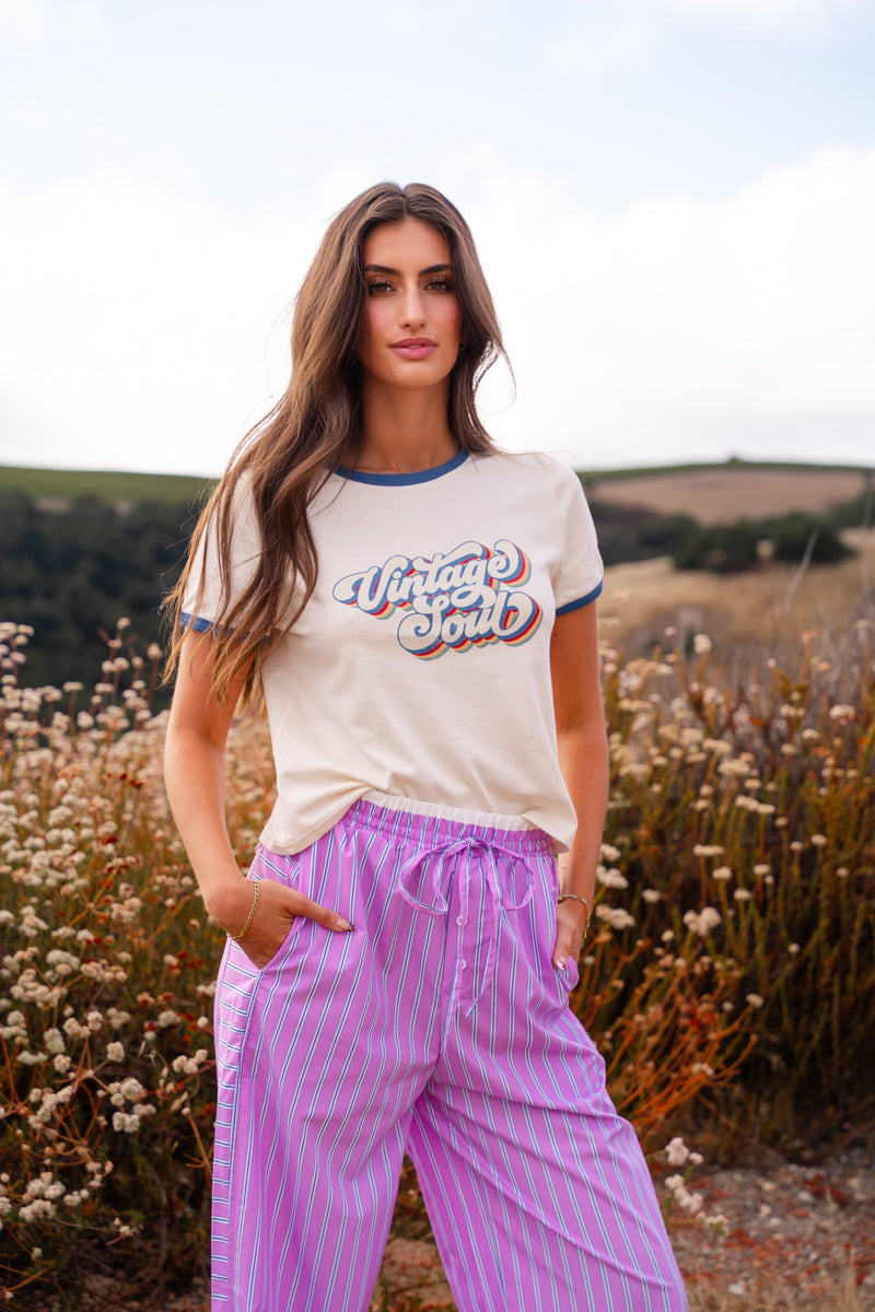 Vintage Soul Crew Neck Tee- Cream/Navy