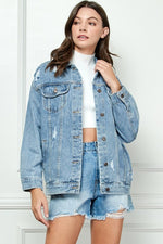 Worn In Wild Distressed Denim Long Jacket - Medium Wash