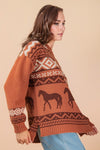 Copper Canyon Crew Neck Western Knit Sweater - Rust