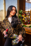 New York, New York Tiger Print Cape Jacket-Black/Tan