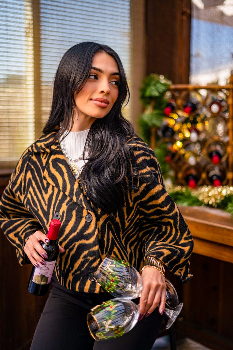 New York, New York Tiger Print Cape Jacket-Black/Tan