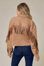 Desert Dancer Fringe Sleeve Faux Suede Jacket - Tan