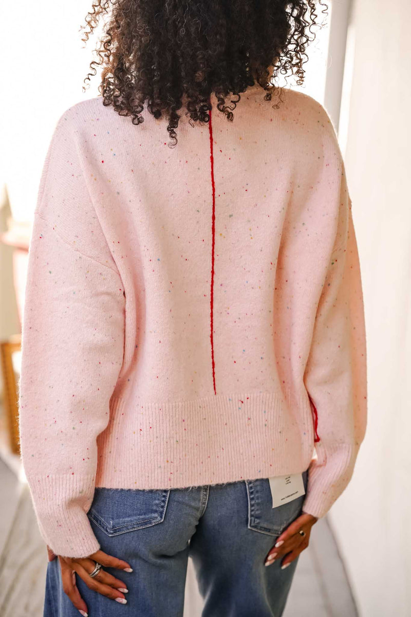 Sweet Treat Speckled Crewneck Sweater- Pink Macaron