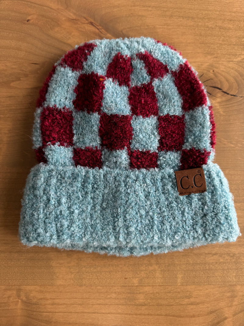 CC Checkered Beanie-Teal/Cardinal