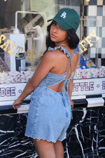Sunkissed Spell Scalloped Trim Denim Romper- Light Wash