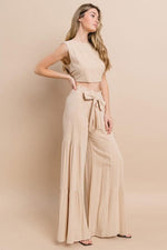 Dancing at Dusk Tie Waist Wide Leg Pant - Taupe