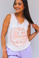 My Hearts Peace Patch Tank Top- Oatmeal/Blush